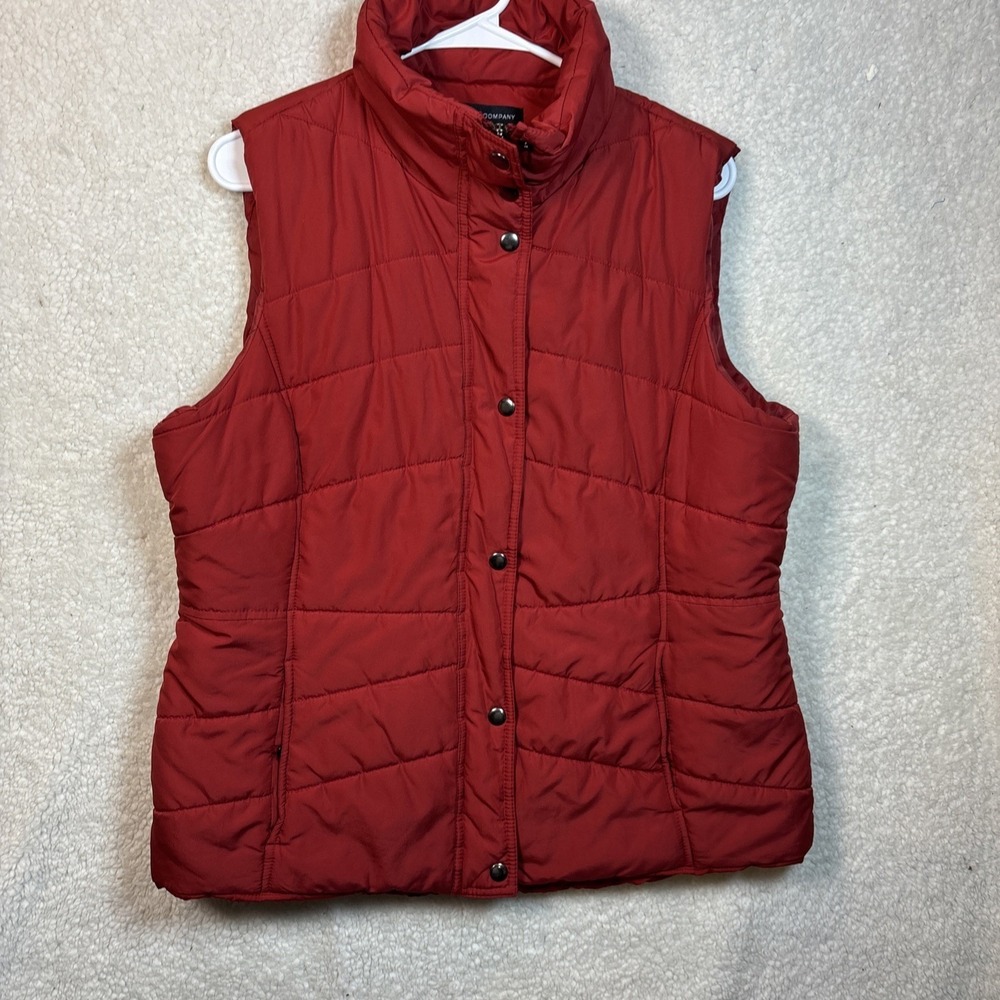 New York & Company Puffer Vest Womens XL Red Quilted Zip Snap Placket